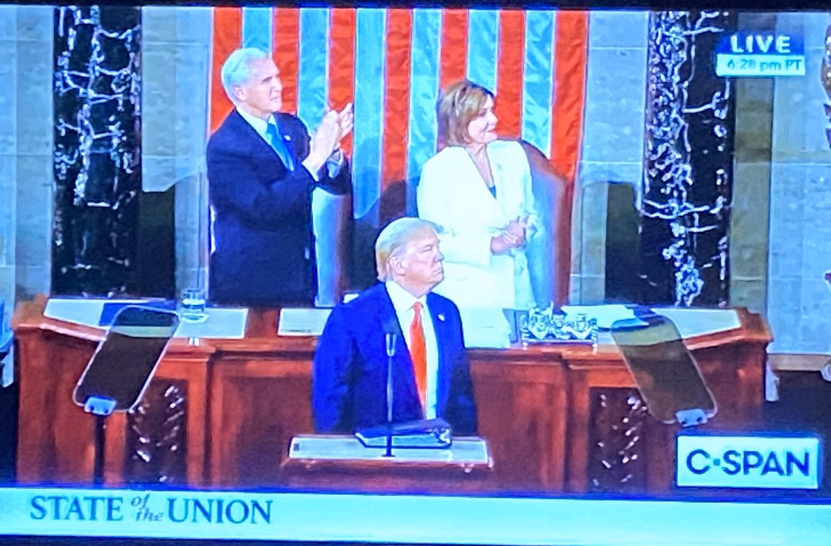 aaronjmate's tweet image. Pelosi joins Trump in applauding Trump admin puppet/Venezuelan coup leader Juan Guaido. Democrats couldn’t impeach Trump for trying to overthrow a sovereign government &amp;amp; imposing murderous sanctions on it because they’re complicit in that one.