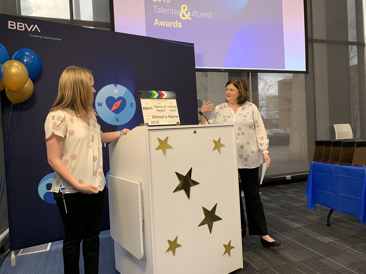 mkmaddox's tweet photo. Two talented & cultured ladies kicking off the inaugural โTalented & Culturedโ awards ceremony at @bbva_usa today. ๐ Great fun recognizing our fabulous team and celebrating their dedication and successes! #bluecarpetfashion #yeswematch #talentedandcultured https://t.co/lAywCSDL3V