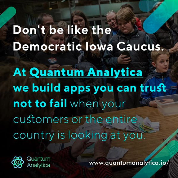 Shame on the Iowa DNC and <a href="/ShadowIncHQ/">Shadow, Inc.</a> for releasing an untested, non-validated app for use in our sacred electoral process. <a href="/QuantumAnalitiK/">quantumanalytica</a> will never let our customers down like Shadow did for the #unitedstates today. Schedule a free consultation today! #iowacaucus #capecod