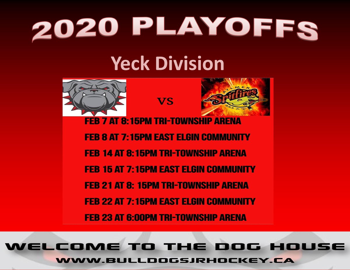 BrydgesBulldogs's tweet photo. Playoffs Series 1 for the Dogs....

@BrydgesBulldogs 
@AylmerJrCSpits 
@PJHLYeckDiv 
@PJHLOntario 
@OHAhockey1 
@NewsPjhl 

***   Go Dogs Go!!!  *** https://t.co/MwlhBxsnQj