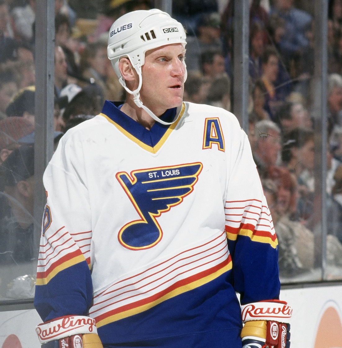 BOSTON MA 1990's Brett Hull of the St Louis Blues looks for a pass