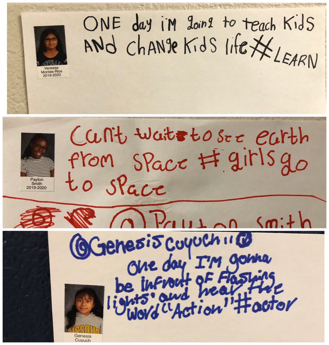 aprilj816's tweet photo. We loved looking at old tweets to help us realize sometimes you just have to put your dreams out there and then work hard to make them come true. Can’t wait to see what these 4th graders do in the future! #girlsgotospace #savinglives #learn #futureauthor #oneday https://t.co/ijE3R6HkFG