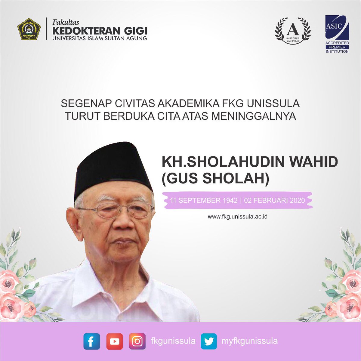 Innalilahi wainna ilahi rojiun, segenap civitas akademika turut berbela sungkawa atas meninggalnya KH Sholahudin Wahid (Gus Sholah)
