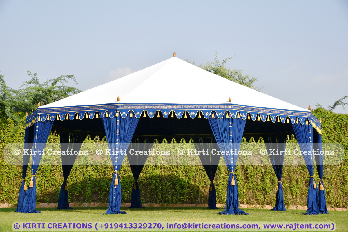 Royal Blue Pavilion for luxury events, royal wedding, anniversary, parties. #indiantent #indiantents #shamiana #shamiyana #tentfactory #teatent #partytent #indiancrafts #royalwedding #luxurywedding  visit us indiantent.com