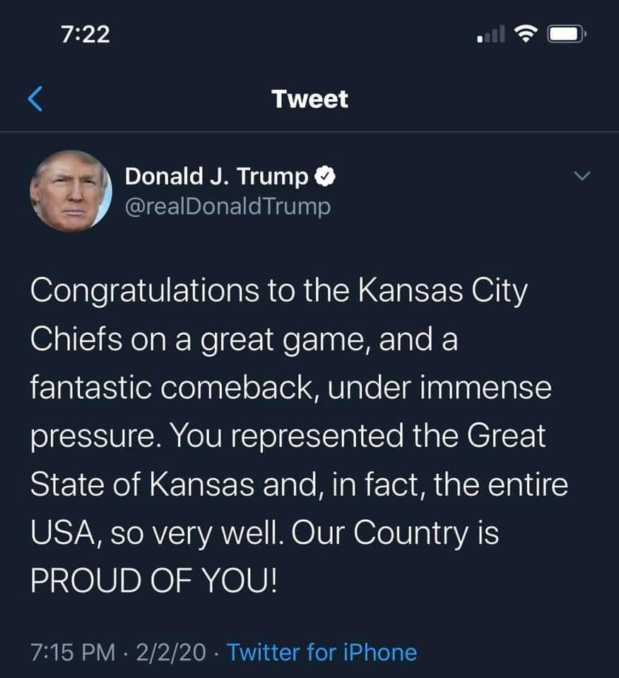 pushingrope's tweet photo. Trump just moved Kansas City to a new state. I wonder why our stable genius President deleted this tweet. https://t.co/ri95i2TRw0