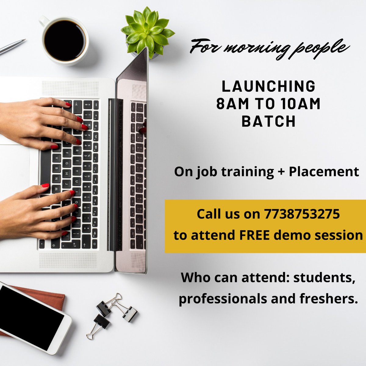 We understand your schedule. Hence we have designed special digital marketing courses as per your timings. So that you can enhance the skills and grow in your career multifold.
#MorningBatch #StartingSoon #HurryUp #Enhanceyourskills #RegisterNow