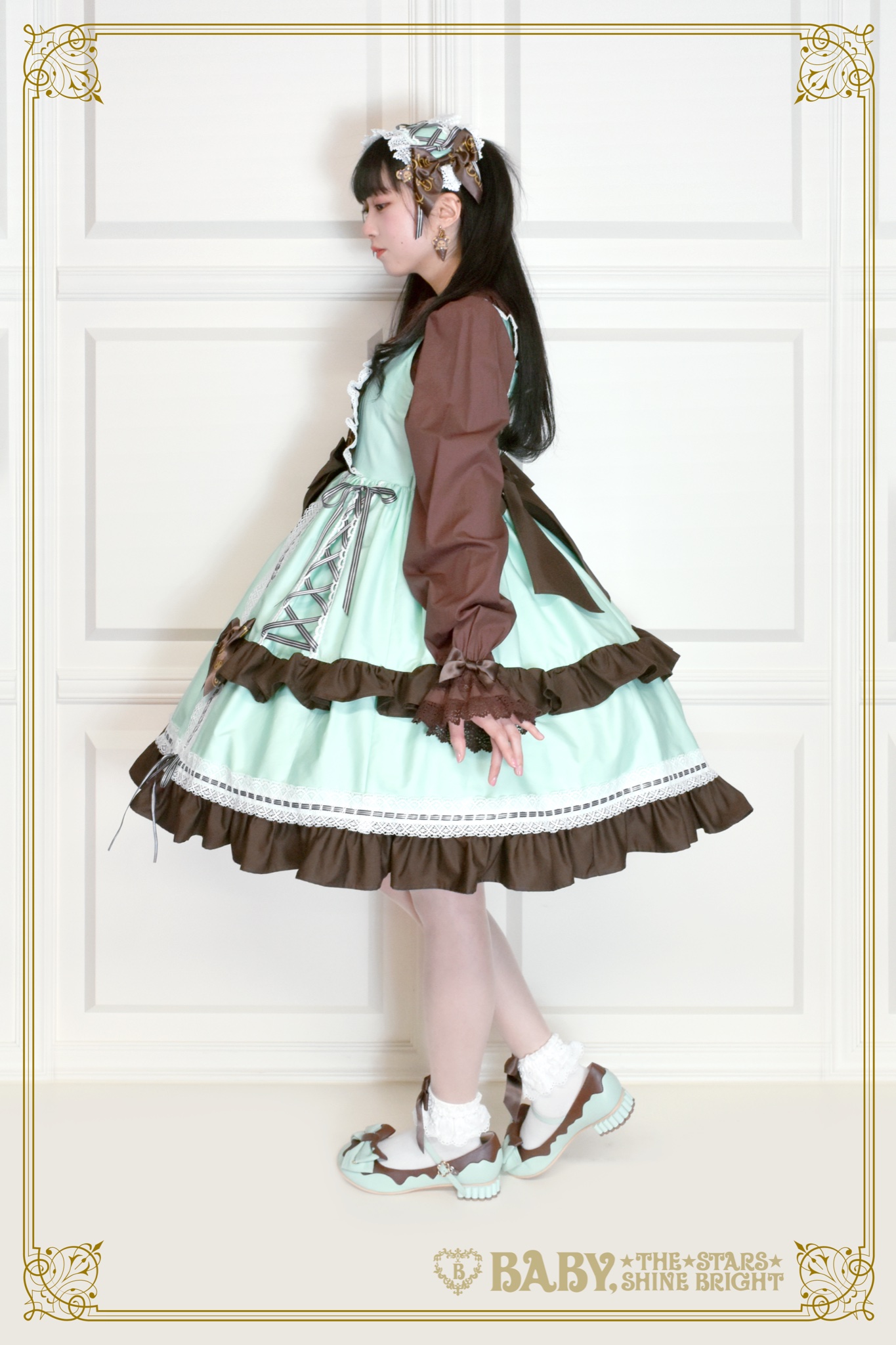 BABY, THE STARS SHINE BRIGHT　JSK ミント色 Sweet Check Shirring Princess JSK by Baby, the Stars Shine