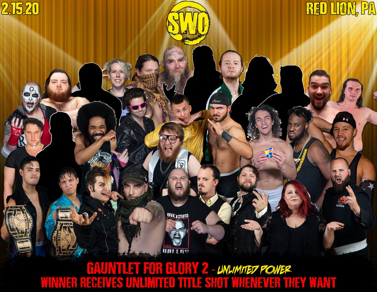 SWOprowrestling's tweet image. #SWO Gauntlet For Glory 2 is 13 DAYS AWAY!

Saturday 2/15/20
Doors: 6pm | Bell Time: 7pm
201 West Broadway Red Lion, PA
Tix/Info: (717)324-9350

Featuring: 
-30 person #RoyalRumble style match!
-and more! 

Come out and #SupportIndyWrestling