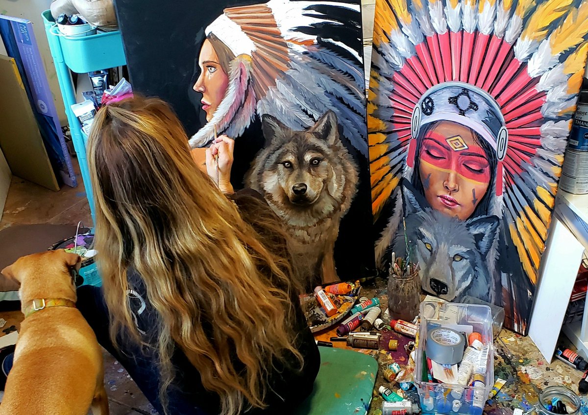 #art #painting #nativeamerican #nativeamericanwomen #nativeamericanwarrior #nativeamericaninspired #womanportrait #womansheart #wolf #wolfart #womanart #womanartists #womanartist #inprocess @westworldofscottsdale @westernartcollector @smowest
