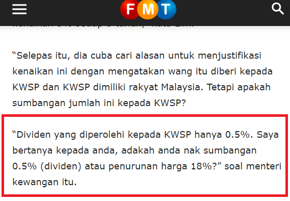 NajibRazak's tweet photo. Benarkah apa yang Guan Eng kata?

Rakyat lebih suka:

a) Diskaun tol 18% (tapi konsesi digandakan dari 18 tahun ke 38 tahun lagi); atau

b) Kadar dividen KWSP lebih tinggi 0.5% tiap thn? (sebagai cth, dividen 5.0% naik ke 5.5%)

Rkyat lebih suka beri subsidi tahunan kpd kerajaan? https://t.co/ipGw2HSUst