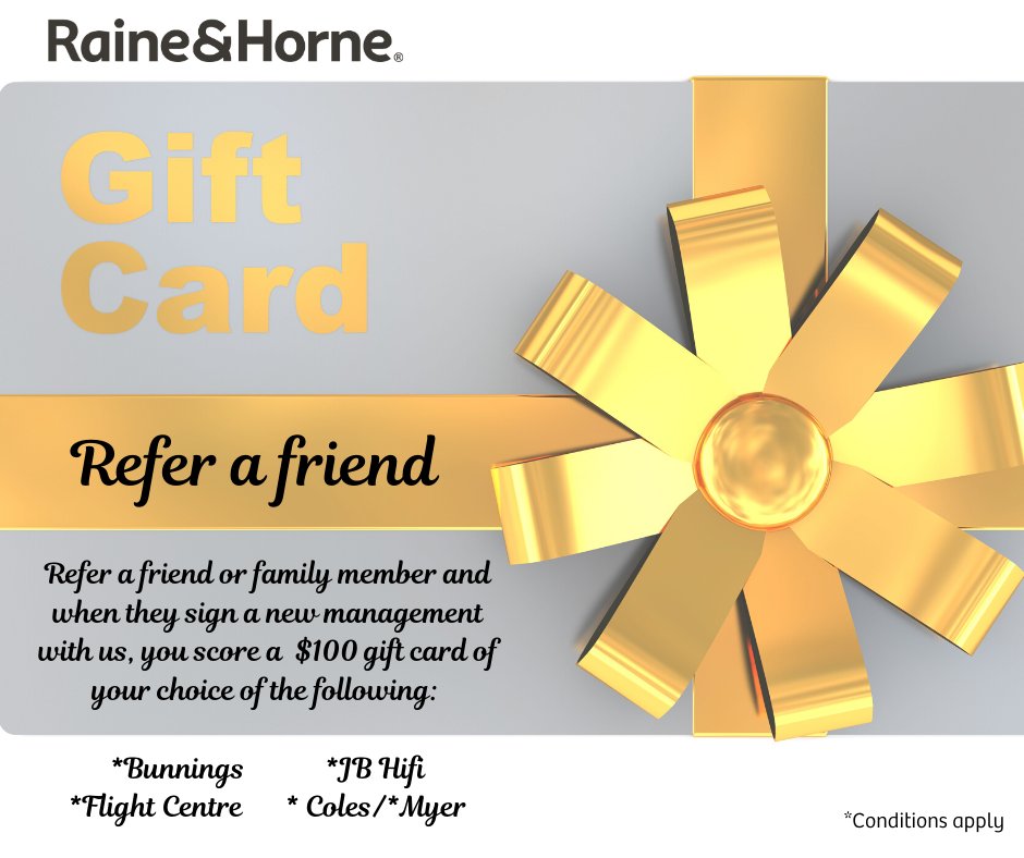 RHRockingham's tweet image. Do you know anyone looking for a great property manager to look after their rental property? Refer them to us &amp;amp; both get rewarded!  You receive a $100 gift card &amp;amp; they receive 3 months free management &amp;amp; incredible service from our award winning team! #raineandhornerockingham