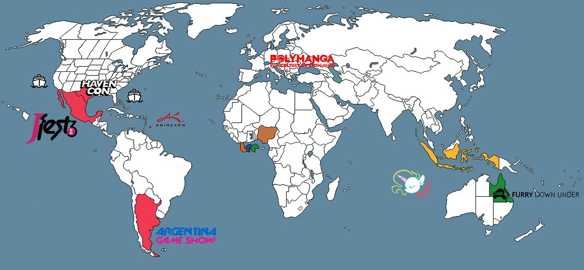 GlobalFanCons's tweet photo. Our #SundayShoutOut goes to
Africa - @LagosEsportExpo🇳🇬
Asia - @NusaPonyCon🇮🇩
Caribbean - @AnimeKon🇧🇧
Central America - @JFestMX🇲🇽
Europe - @Polymanga🇨🇭
North America - @havencontx🇺🇸
Oceania - @FurDUcon🇦🇺
South America - @ArGameShow🇦🇷
#Polymanga2020 #HavenCon #ArGameShowForMe https://t.co/c3tZTbiYFF