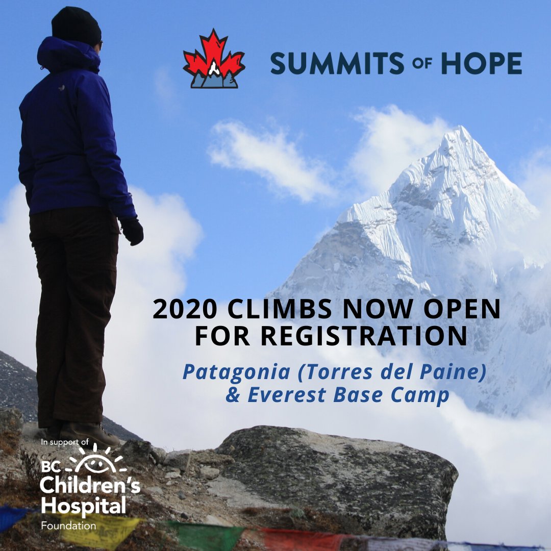 📣2020 CLIMBS OPEN FOR REGISTRATION! 📣

Oct 24-Nov 4: 
7-day trek through Torres Del Paine in Patagonia

Nov 7-29:
12-day trek through the Himalayas to Everest Base Camp

Register now before they fill up: summitsofhope.com/climbs

#summitsofhope #torresdelpaine #everestbasecamp