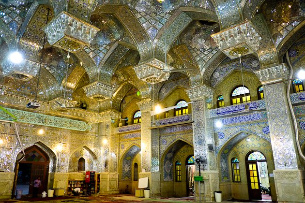 Onto my next Iranian cultural heritage site. Shah Cheragh is a funerary monument and mosque in Shiraz. The name translates to "King of the Light." While the outside looks like a normal mosque the inside glitters with millions of mirror shards that sparkle with light.