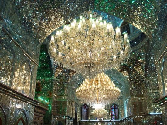 Onto my next Iranian cultural heritage site. Shah Cheragh is a funerary monument and mosque in Shiraz. The name translates to "King of the Light." While the outside looks like a normal mosque the inside glitters with millions of mirror shards that sparkle with light.