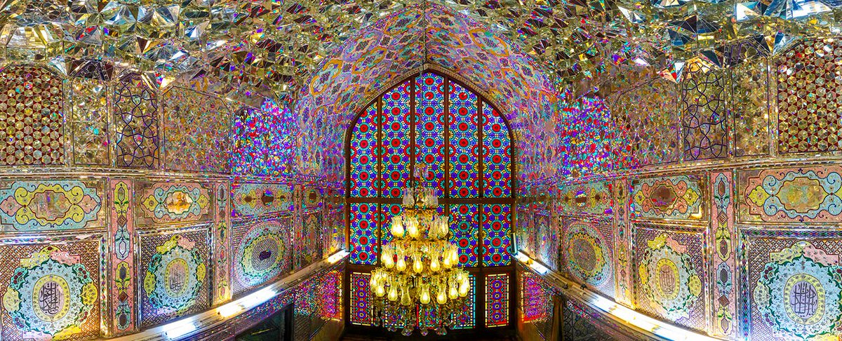 Onto my next Iranian cultural heritage site. Shah Cheragh is a funerary monument and mosque in Shiraz. The name translates to "King of the Light." While the outside looks like a normal mosque the inside glitters with millions of mirror shards that sparkle with light.