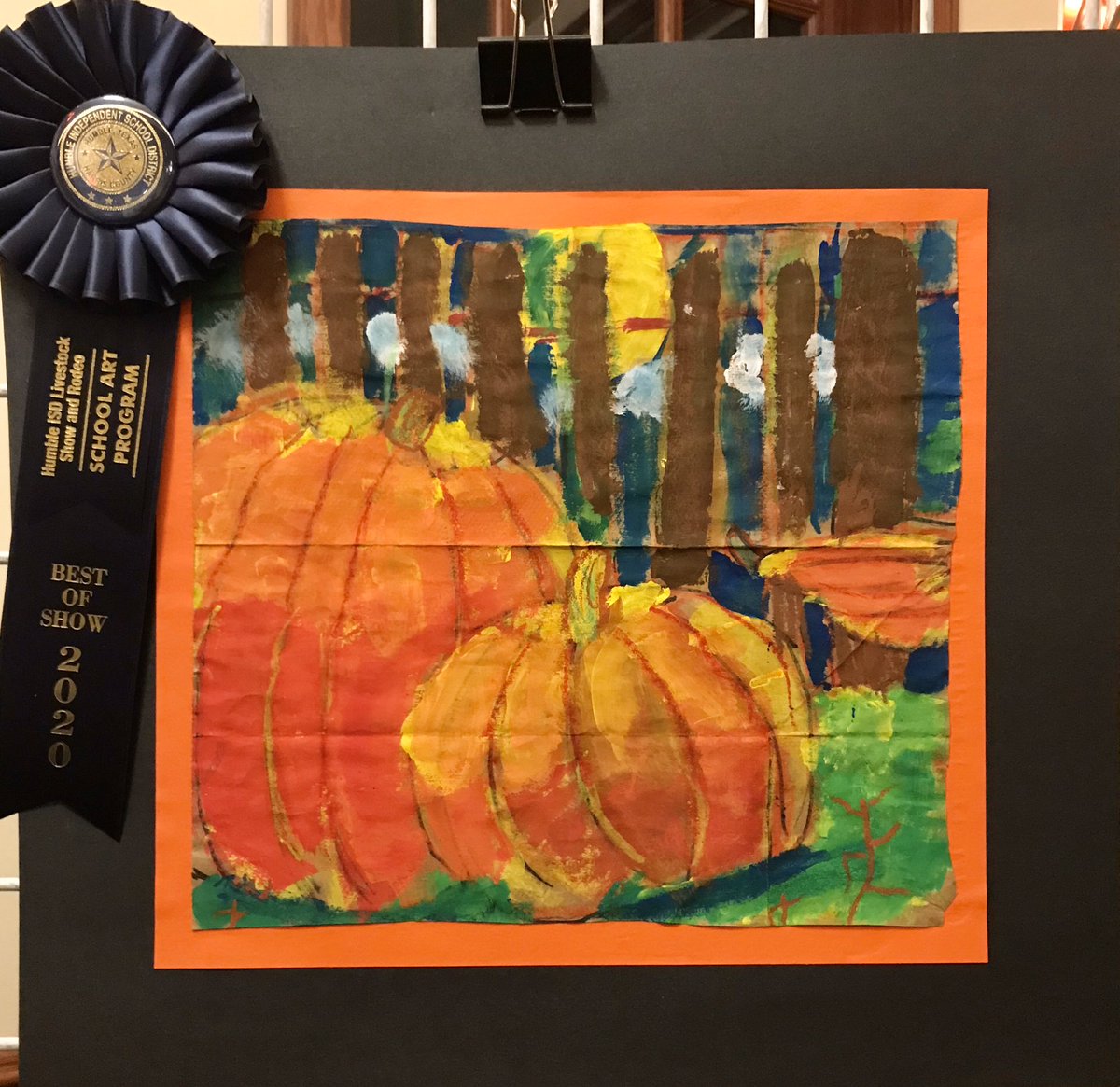 Congrats to @HumbleISD_BBE  @VisualArtHumble 3rd grader on her top honor, #BestofShow at the @HumbleISD #RodeoArt Show. Way to go Kaitlyn!!! #elmerpride