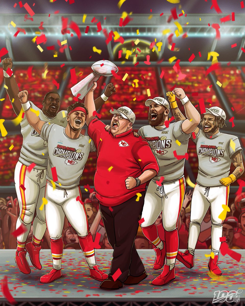 NFL's tweet image. After 50 seasons... the Lombardi Trophy is back in Kansas City! #SBLIV #ChiefsKingdom