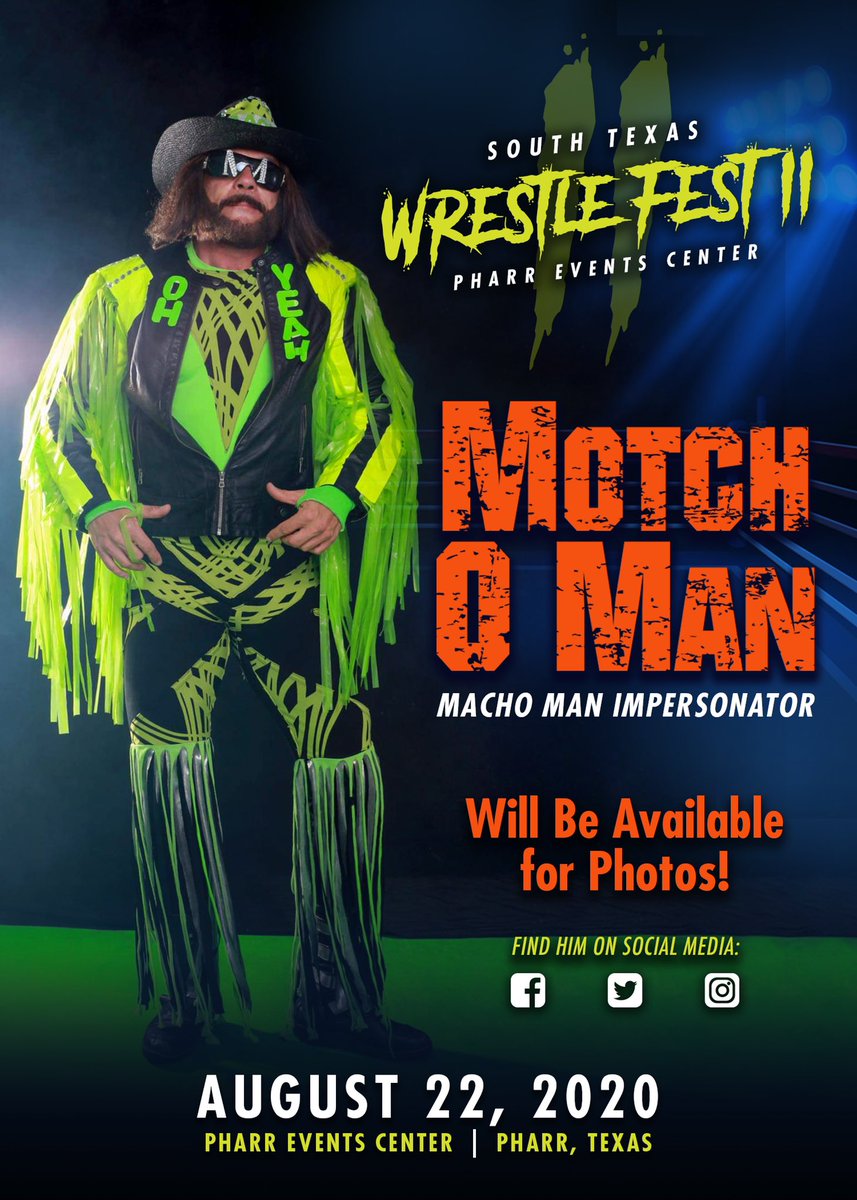 SouthWrestle's tweet photo. Come meet the worlds best #MachoMan impersonator MotchOMan at South Texas WrestleFest! #machoman #wwe #cosplay #wrestling #wrestlingcosplay https://t.co/cAA6bccrpf