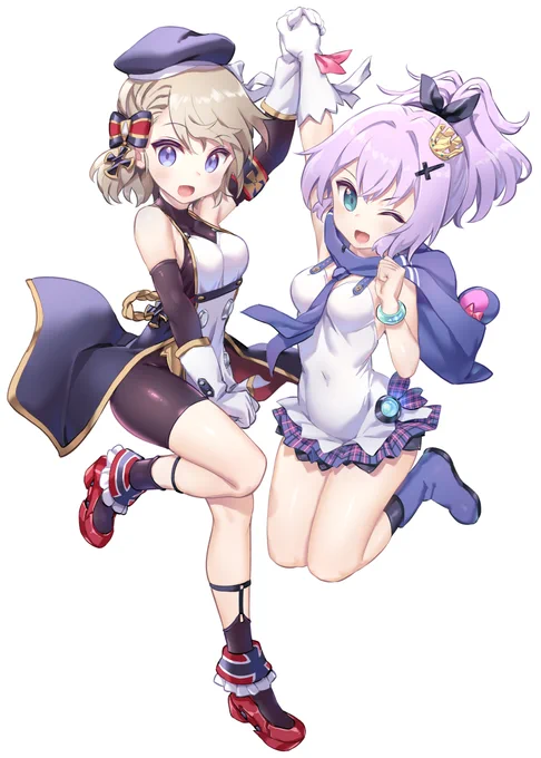 現在発売中の「まんが4コマぱれっと3月号」の表紙イラスト、ジャベリン&amp;ニーミです。
#アズ4
#びそくぜんしんっ
#アズールレーン 