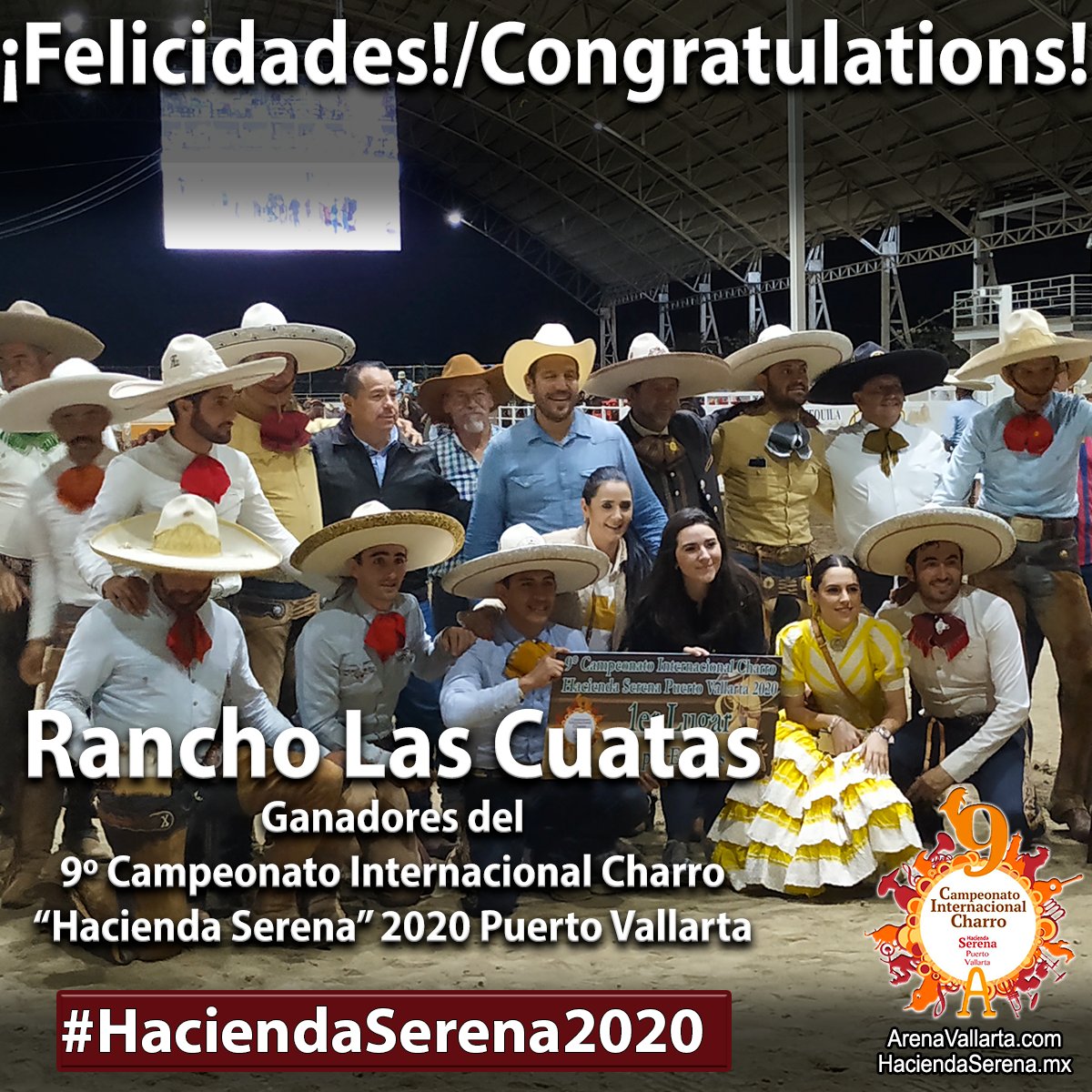 👏🏼 Rancho Las Cuatas, 🥇Ganadores del Campeonato Internacional Charro "Hacienda Serena" 2020 Puerto Vallarta.

#HaciendaSerena2020 #ArenaVallarta2020 #HaciendaSerenaPV #ArenaVallarta #PuertoVallarta #Charrería #Charros #Escaramuzas #Skirmishes #DancingHorses #MexicanRodeo