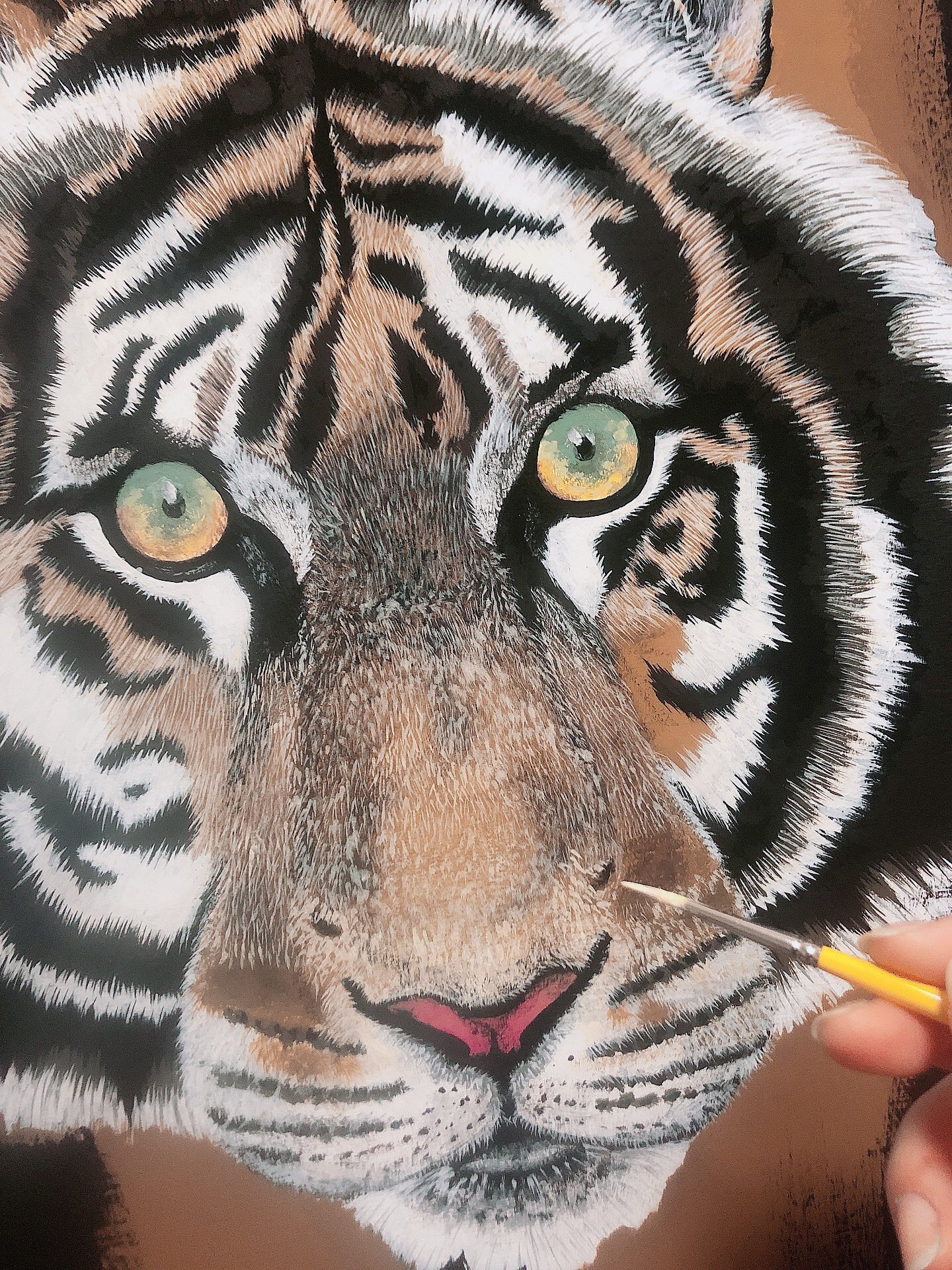 渡邉友恵 A Twitter 制作途中 細かい作業は大変だけど楽しいね 虎 アクリル画 制作途中 絵 絵画 アート イラスト かっこいい Painting Art Tiger Wip T Co Akgyb6gnik Twitter
