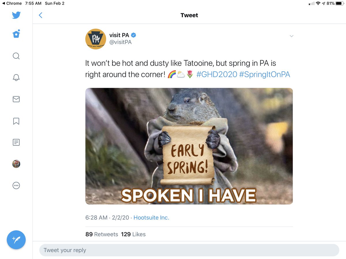 DougPalen's tweet photo. @jasonmauck1 This ground hog says that spring is on the way...better get the corn planter greased up! https://t.co/HM6043Xzfj