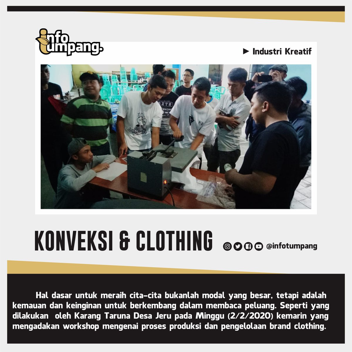 Halo Nawak selamat siang, info Industri Kreatif mengenai Dunia Konveksi dan Clothing.