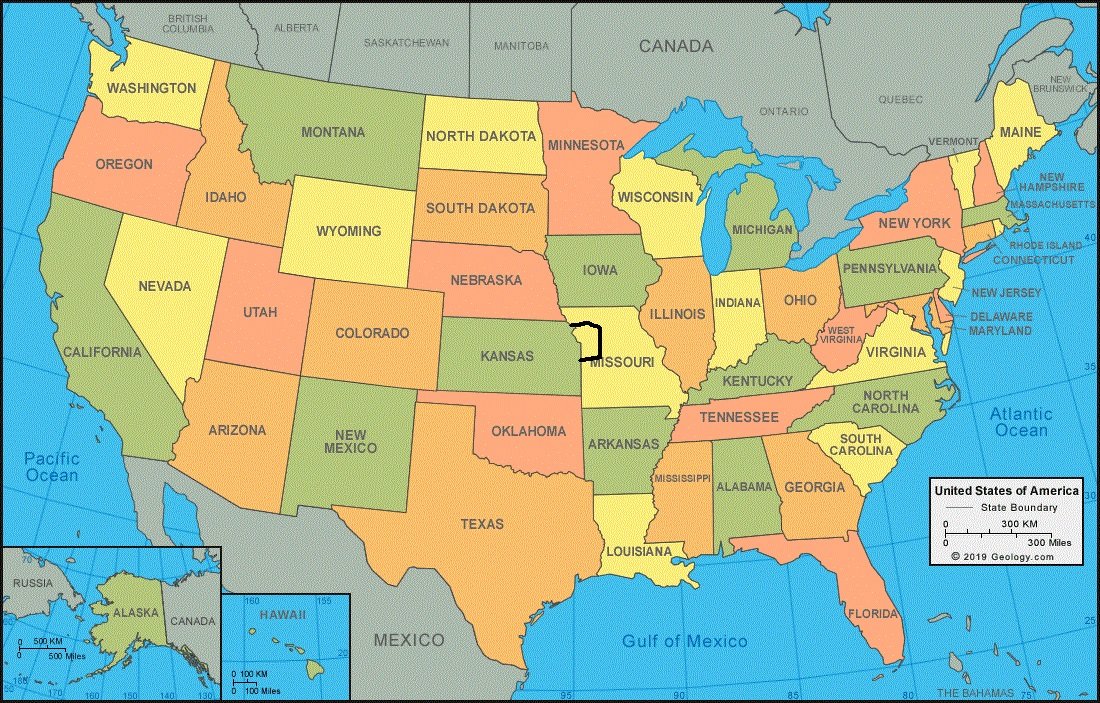 Map of United States of America with a Sharpie line drawn to place Kansas City inside Kansas so that the President's incorrect tweet is now correct.