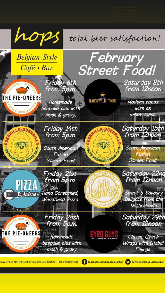 HopsBelgianBar's tweet photo. Pssst...GUESS WHAT?!๐ค
Our Street food pop ups are BACK for 2020 ๐๐ฝ๐๐ฝ
HERE WE GO ๐ค๐ฝ๐ฅ๐ค๐ฝ
Kicking things off this coming weekend with The Pie-oneers โฅ๏ธ๐ฅง
A cheeky hops debut for Naughty Lil ' TINGS ๐คช๐ฝ๐๐ฑ
The rest of FEB looking bloody delicious also ๐๐
#crewe #increwe https://t.co/VOhF0vYyy9