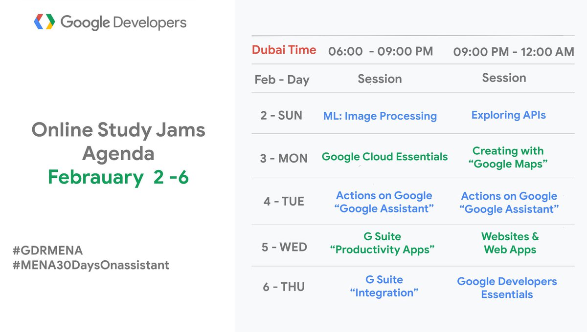 Omranic's tweet photo. Want to #learn something new? We're online this week with two new studyjams everyday! ๐ฅณ Come join us ๐จโ๐ป #GDRMENA ๐ฉโ๐ป #MENA30DaysOnAssistant
https://t.co/NgovGzygaX https://t.co/grF3OjLDrW