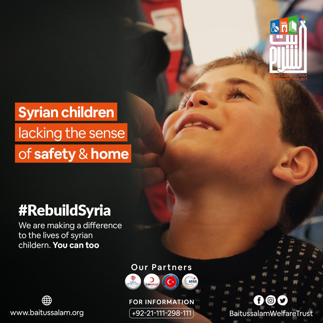 Baitussalam_Org's tweet image. The youngest are confused and scared by their experiences, lacking the sense of safety and home they need. The older children are forced to grow up too fast, taking care of their family in desperate circumstances.

.
#RebuildSyria #SupportSyrianChildren #HelpSyria
#education