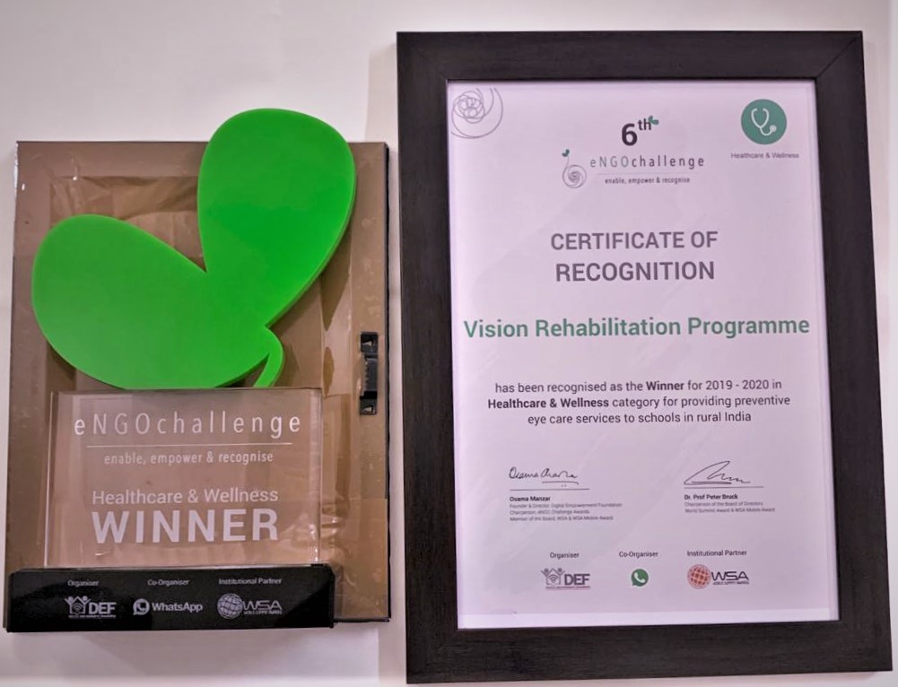 sharpngo's tweet photo. Second month of 2020 came with second award for SHARP NGO! #VisionRehabilitationProgramme has been awarded as the #WINNER under "Health & Wellness" Category at the 6th eNGO Challenge Awards organised by @DEFindia on 1st February 2020. https://t.co/sSJPsQlYE4