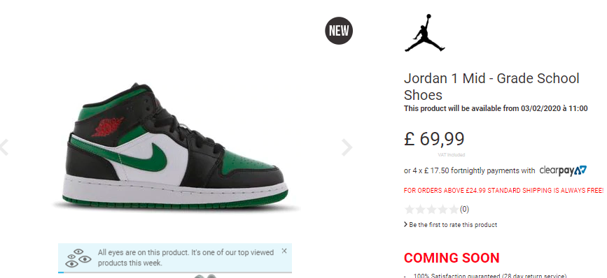 jordan 1 mid pine green footlocker