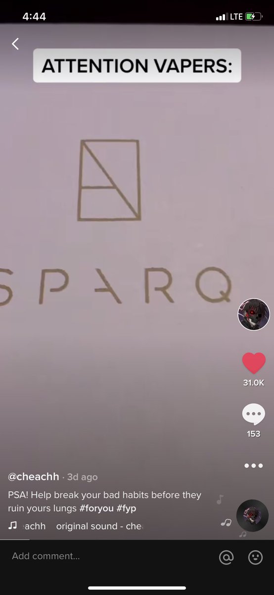 Cheachh's tweet photo. @sparqlife Your guys vapes are a life saver. I love them so much that I made them a Tiktok. And surprisingly, the video went a little viral 😂 As of right now, the video has a total of 227.6k views and around 31k likes. Insane. [https://t.co/uqH8stqbgt] https://t.co/xybob9YbQB