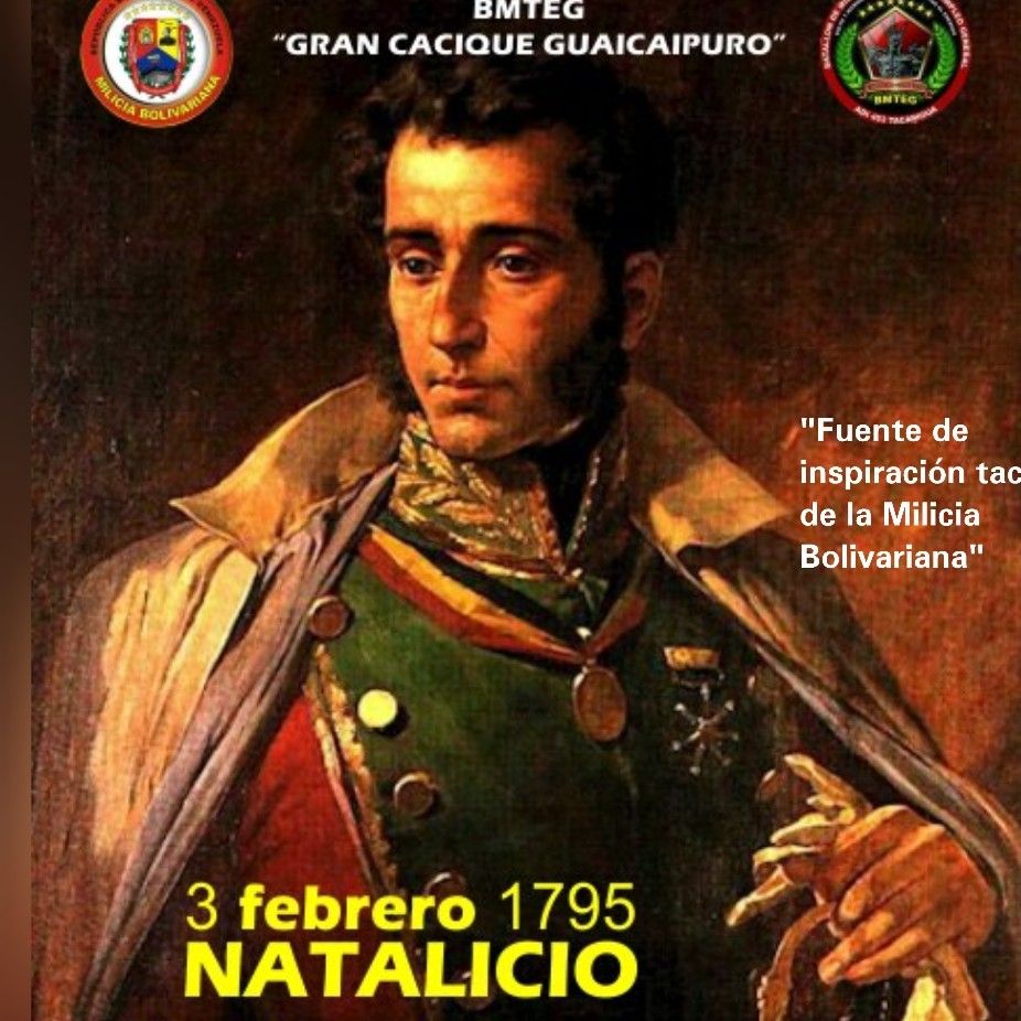 El Gran Mariscal de Ayacucho, Antonio José de Sucre y Alcalá, fuente de constante inspiración táctica y de Combate para la Milicia Nacional Bolivariana.

@NicolasMaduro 
@miliciavalencia 
@BernalManuelG 
@CeballosIchaso 
@vladimirpadrino 
@DRMMREDICentral 
@ADI_Tacarigua