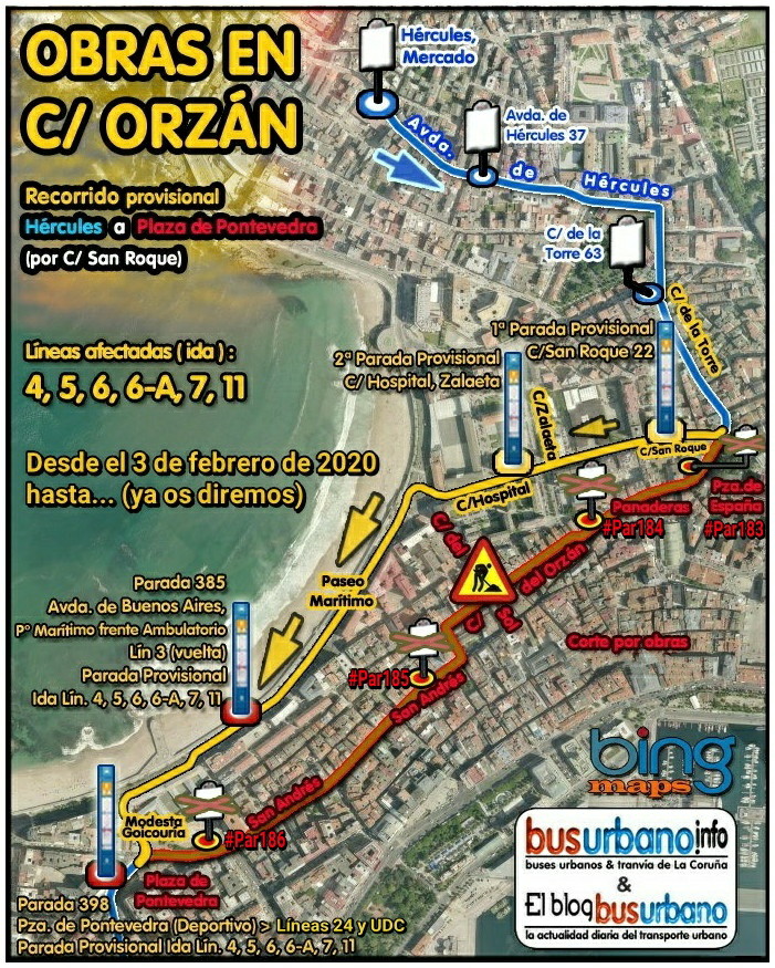 BlogBusurbano's tweet image. Desde la mañana del lunes 3 de febrero las #Lín4, #Lín5, #Lín6, #Lín6A, #Lín7 y #Lín11, dejan de servir a las paradas de Pz España, Panaderas, San Andrés y la del IES Eusebio da Guarda [Pz Pontevedra].
Se desvía por San Roque hacia el Paseo Marítimo, ojo!