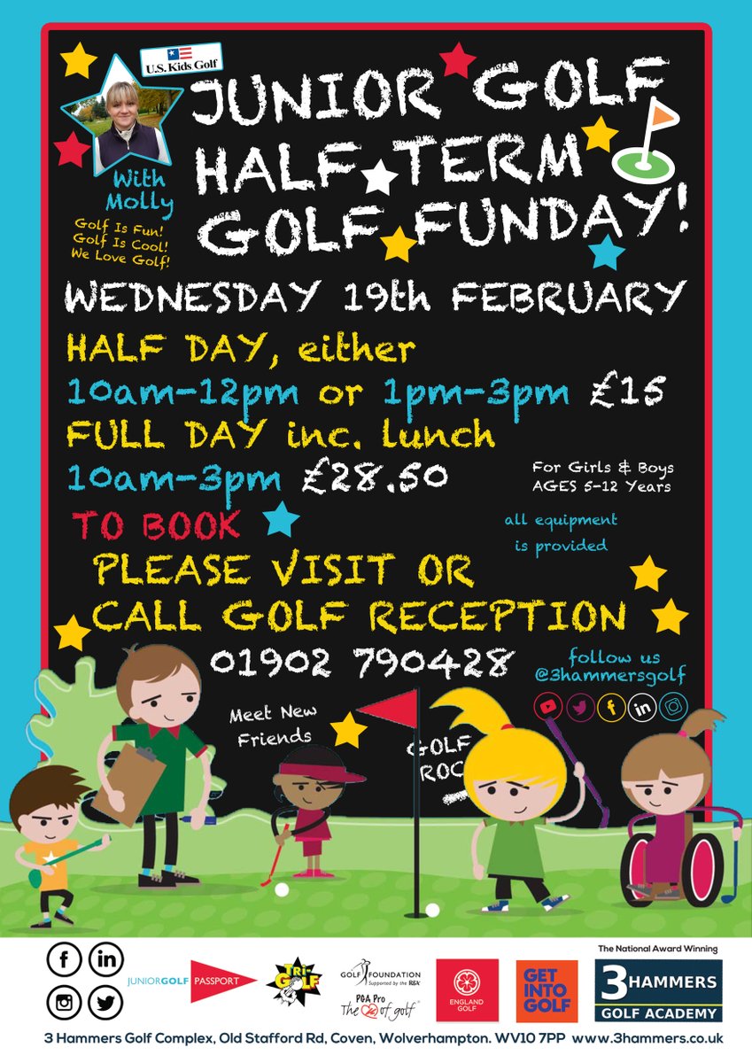 3HammersAcademy's tweet photo. Join junior coach Molly Moore Golf Coaching for a fun filled golf camp during half term!!
We have a great day planned with games, competition and coaching which you won't want to miss!!

Book your place HERE ⬇️⬇️⬇️
https://t.co/GvRwWNCmue https://t.co/7CK7lZng9C