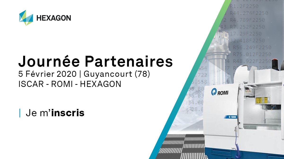[Journée Partenaires]
Inscrivez-vous 👉 hxgn.biz/30ESBex

Usinage live de la pièce sur machine CN 3 axes, #ROMI D1000, et une gamme d'outils de fraisage #ISCAR

#MakeitSmarter #edgecam #ncsimul