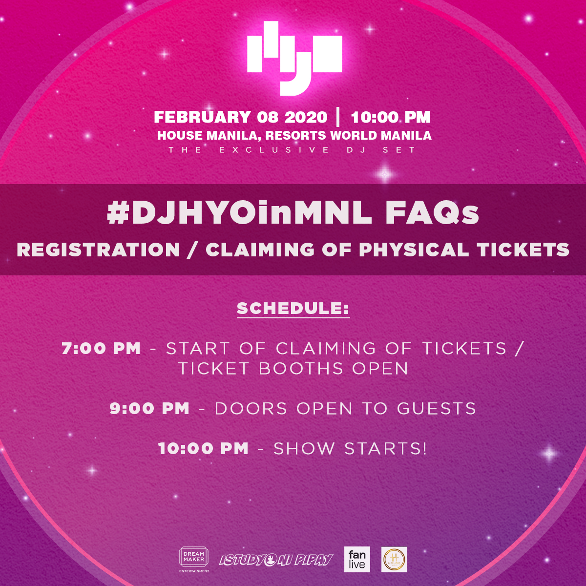 custommood's tweet photo. SONEs! Here is the guideline/schedule for registration and claiming of your physical tickets!
See you all on Feb 8! 

#DJHYOinMNL is presented to you by Dream Maker Entertainment Limited, FanLive and 
@istudyonipipay_
 Official Venue Partner, 
@HouseManilaPH
 
#FanLiveExperience https://t.co/fTFFmH3fJh