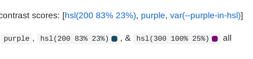 shows code snippet with a rounded rectangle to the right which IS the color in the snippet