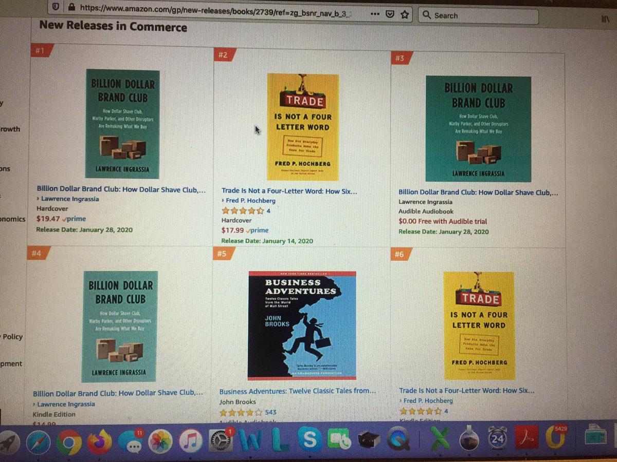 I am just missing a trifecta: Billion Dollar Brand Club's hard cover is ranked #1 and the audiobook is ranked #3 on Amazon New Releases! But the Kindle e-book is only ranked #4. Step up, all you Kindle e-book buyers!
