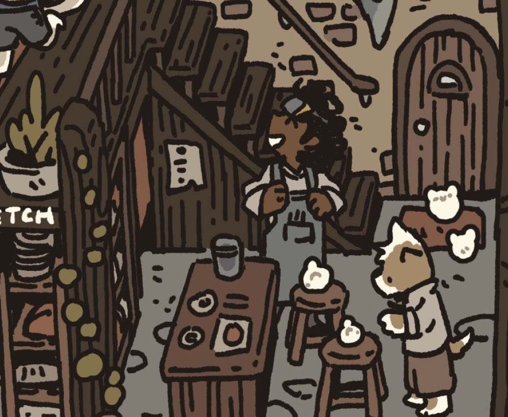 Close up of house owner + dog friend around lower dining area