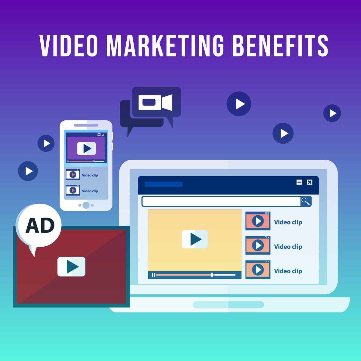 KidmEducation's tweet photo. VIDEO MARKETING BENEFITS
1.VIDEOS ARE ATTRACTIVEVIDEOS MAKE EASY TO DEMONSTRATE 
PRODUCTS
2.HIGHER CHANCE Of CONVERSION &amp; SALES
3. VIDEO MAKES MAXIMUM   ENGAGEMENT FROM USERS
4. HELPS DECREASE BOUNCE RATE
5. BEST ROI
6.VISITORS SPENT MORE TIME ON VIDEOS https://t.co/RlBJD8Z5rZ