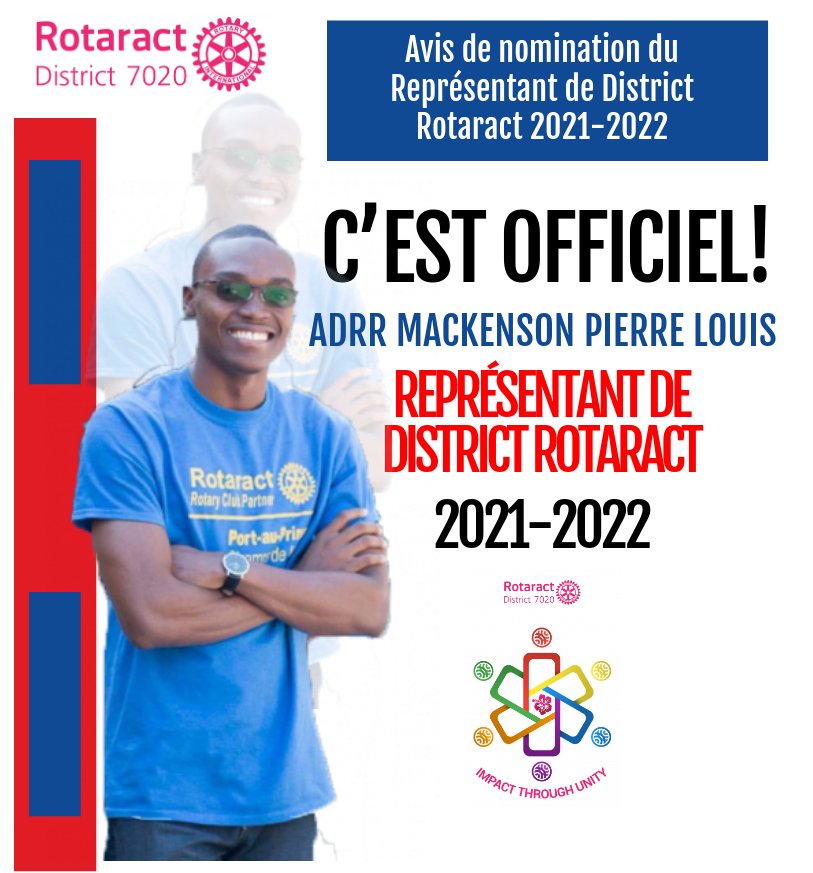 RotaractD7020's tweet photo. Lets join togther and Congratulate our DRRN, ADRR Mackenson Pierre Louis, he will serve in the 2021-2022 Rotaract year. He will be the first Haitian to serve in the DRR position. 
#ImpactThroughUnity
#RotaractImpact
#RotaractUnity
#RD7020Unite
#RD7020Impact
#UsePeaceWithConflict https://t.co/fIKlMQuyQr