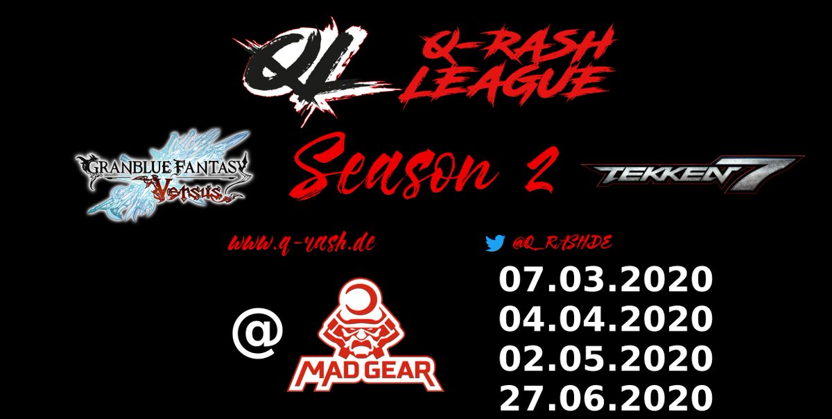 Q_RASHDE's tweet photo. It's good to be back!

Q-Rash League geht dieses Jahr mit Season 2 mit #GBVS und #Tekken7 an den Start!
Eine große Änderung gibt es: Das System wird auf Qualifikationsturniere umgestellt.
Der Sieger jedes Termins qualifiziert sich für's Final!
Gespielt wird im @MadGearFFM https://t.co/yVg1V6wFX0