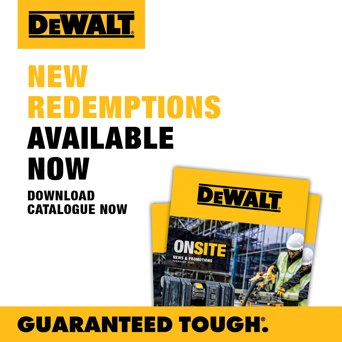 RepelecAU's tweet photo. The latest DeWalt Onsite catalogue is out now! Featuring redemptions, new products &amp; much more.
.
Read more: https://t.co/x6kxRtyx0n
.
.
.
#dewalt #guaranteedtough
#repelec #toolsofthetrade #electrician #sparky #plumber https://t.co/GsxLkJRolY