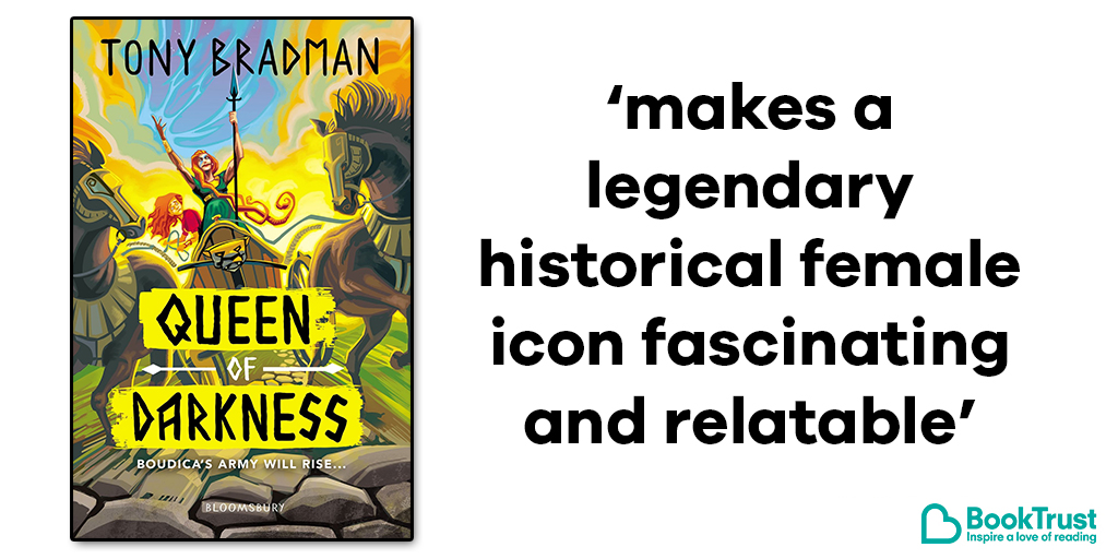 The front cover of Queen of Darkness and a quote from our review: 'Makes a legendary historical female icon fascinating and relatable'