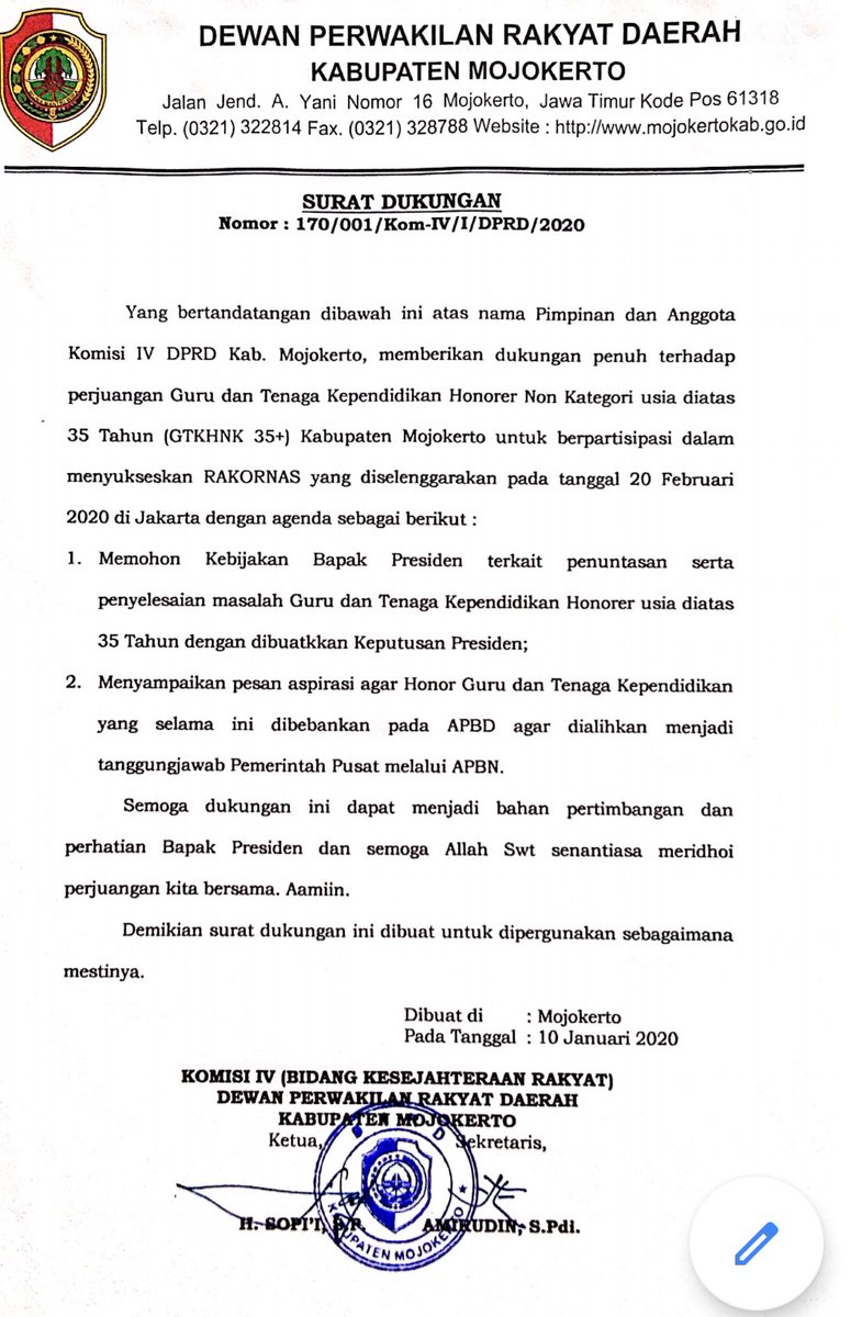 KangDar16's tweet photo. Surat Dukungan DPRD KAB MOJOKERTO
kepada GTKHNK35+ 
@jokowi 
@DPR_RI 
@DPDRI 
@KGtkhnk35 
@MataNajwa 
@karniilyas 
@DPRRI_INFO 

#GTKHNK35+
#KEPPRESPNSYES https://t.co/W2gCmHx0EH