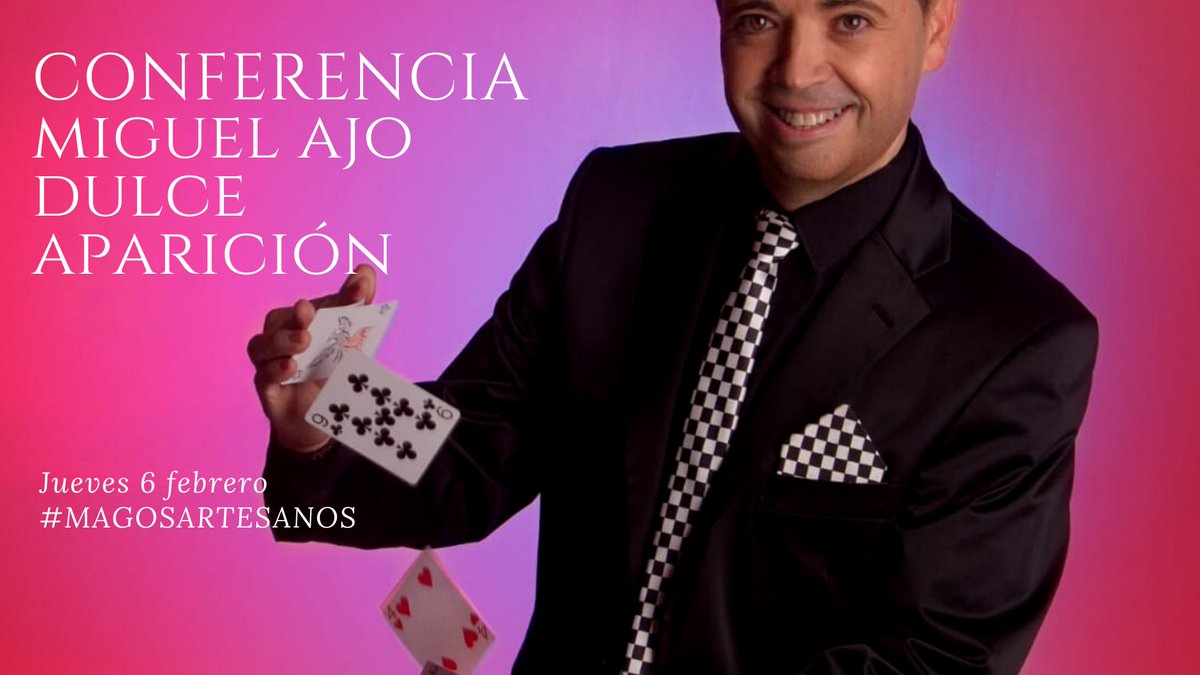 <a href="/Miguel_AJO/">Miguel AJO</a> en conferencia en #magosartesanos este próximo jueves 6 de febrero con "La Dulce Aparición"... Además nos promete un regalito para cada asistente...

¡Las plazas vuelan!

Info y reservas: academiademagos.es/academia/dulce…

#suitaparition #pepecarroll #academiademagos